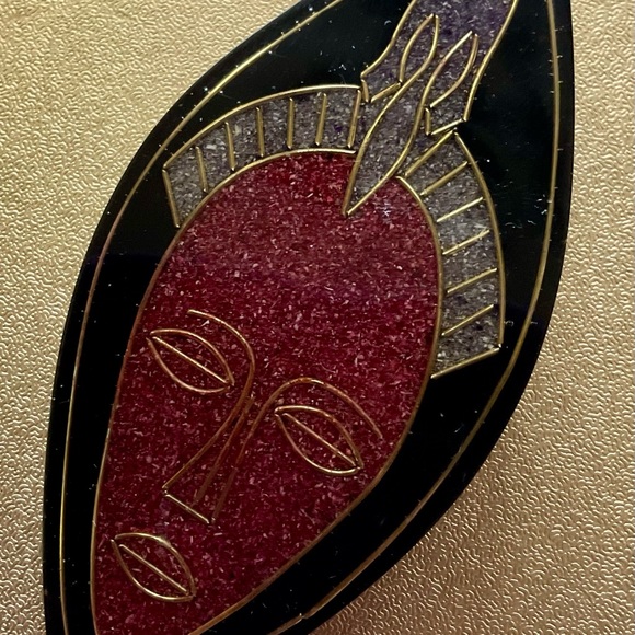 Vintage Hand painted African style wood pin 80’s - Picture 4 of 6